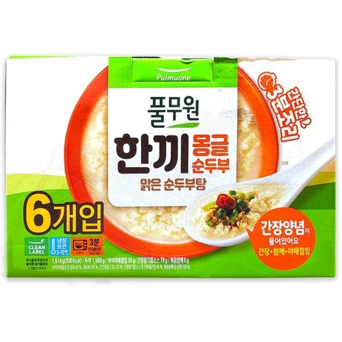 (냉장) 풀무원 한끼몽글 맑은 순두부탕 269g 6개 : 스마트바잉