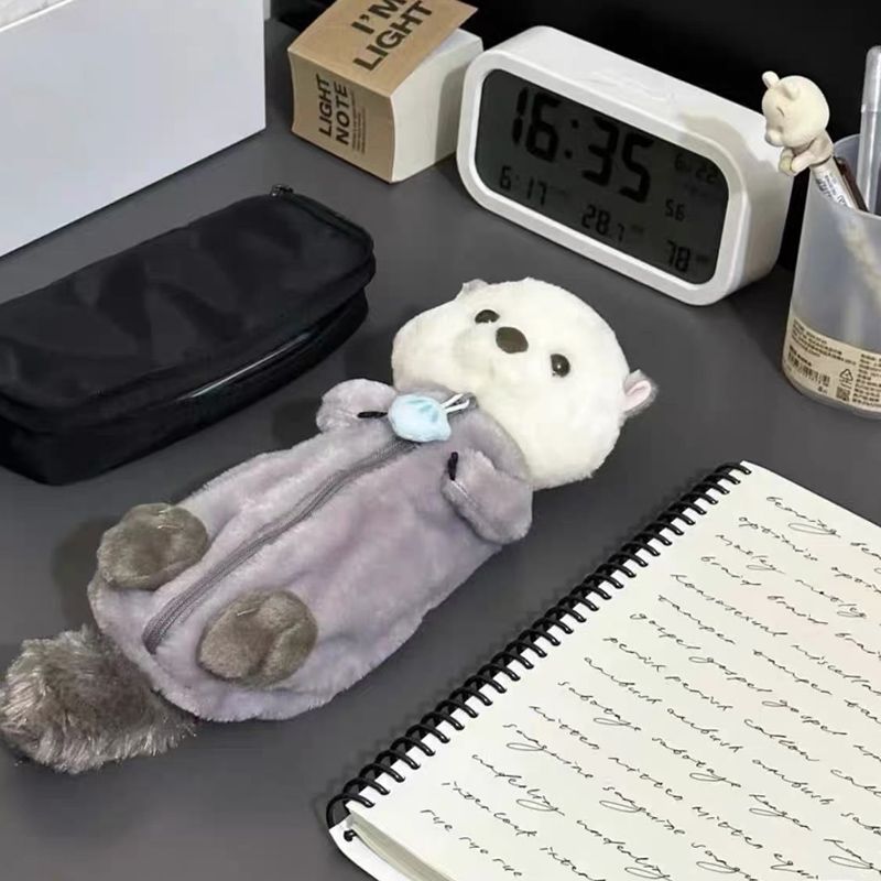 귀여운 봉제 해달 필통 인형 동물 수달 펜 수납 파우치 케이스 학생 문구 화장품 필기구 이미지 6