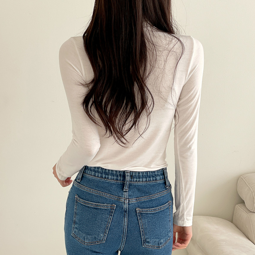 시스루 얇은목티 레이어드 여성 이너 목티 슬림핏