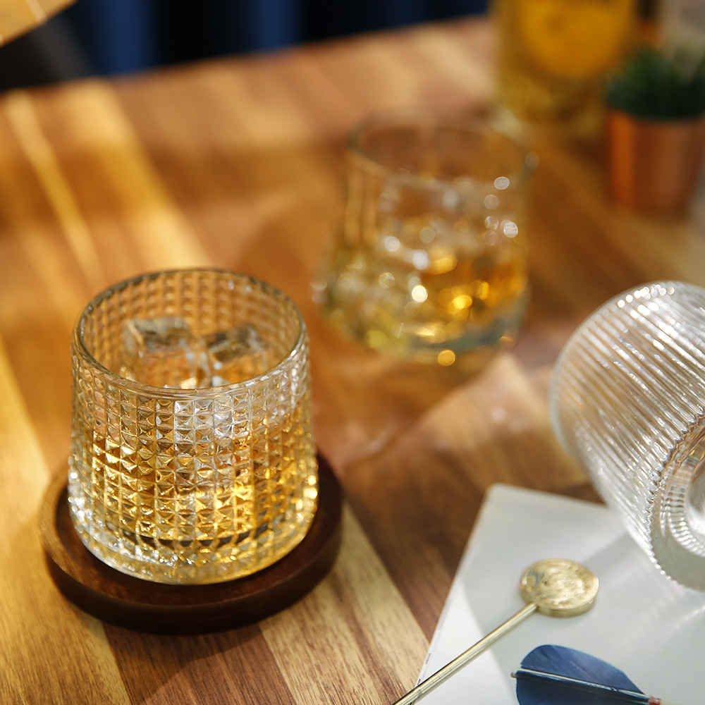 롤링 위스키잔 온더락잔 언더락 하이볼 양주 칵테일잔 우드코스터 세트