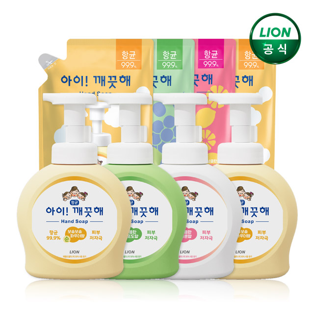 아이깨끗해 핸드워시 490ml 본품 4개 + 450ml 리필 4개 / 거품형 손세정제