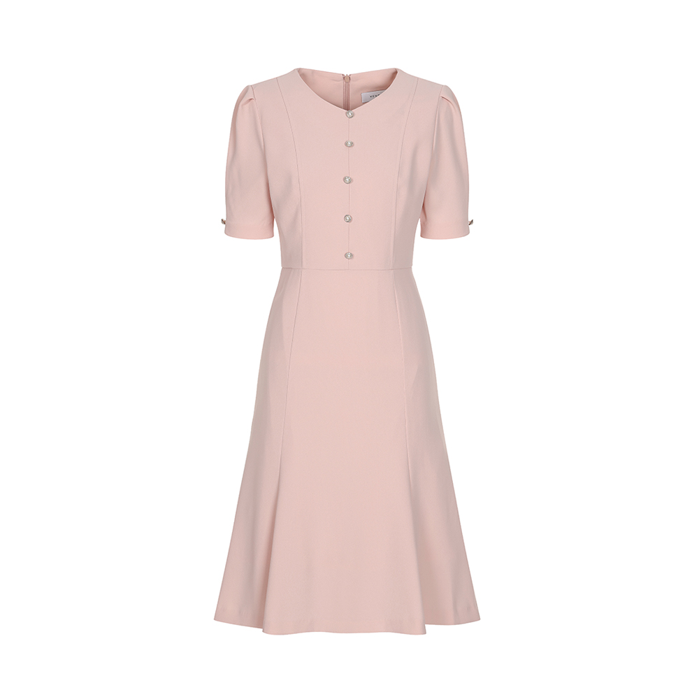 [한정수량] [S-L] 예시카 진주 버튼 퍼프소매 플레어 원피스 YI4OP813