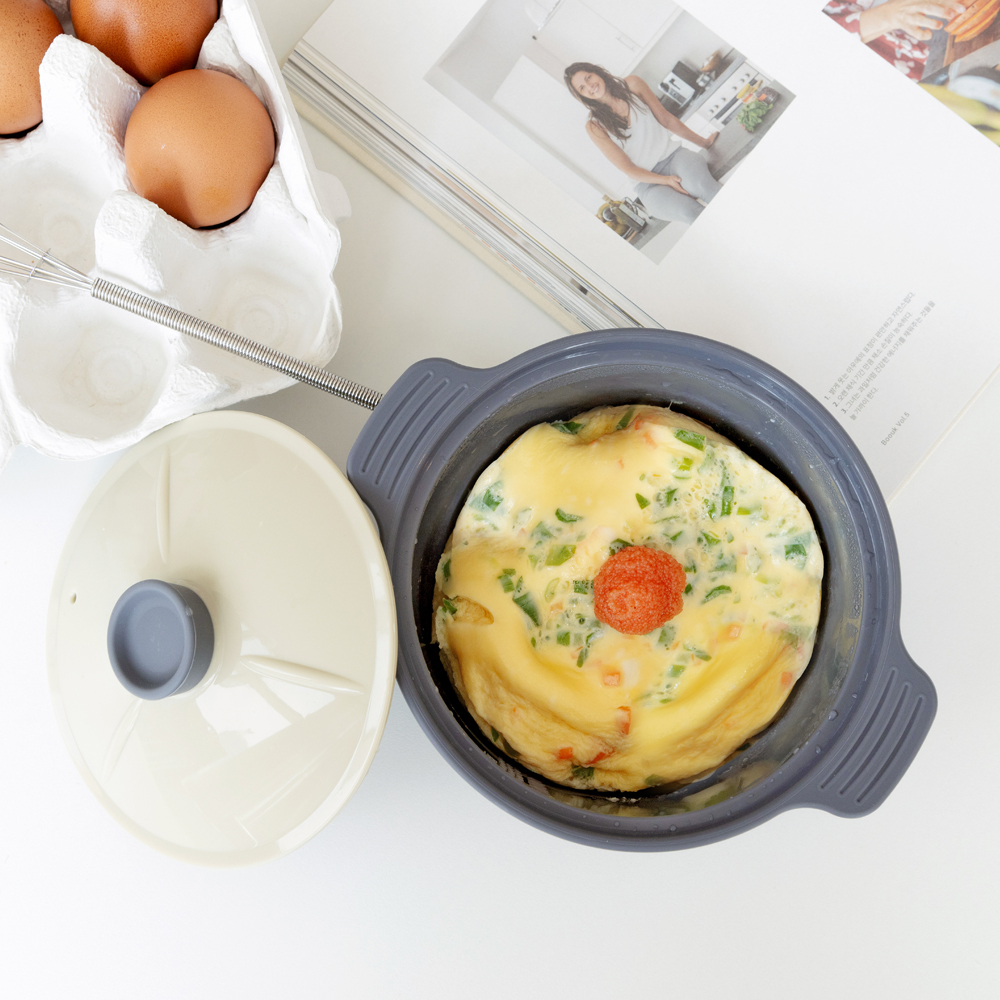 인콕 전자레인지 용기 실리콘 계란찜기 냄비 소 그레이 - 메인 이미지