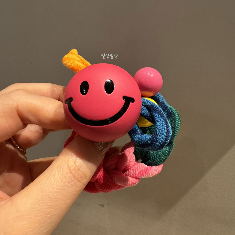스마일 꽈배기 방울머리끈 컬러 포인트 두꺼운 헤어고무줄 - 상세 이미지 3