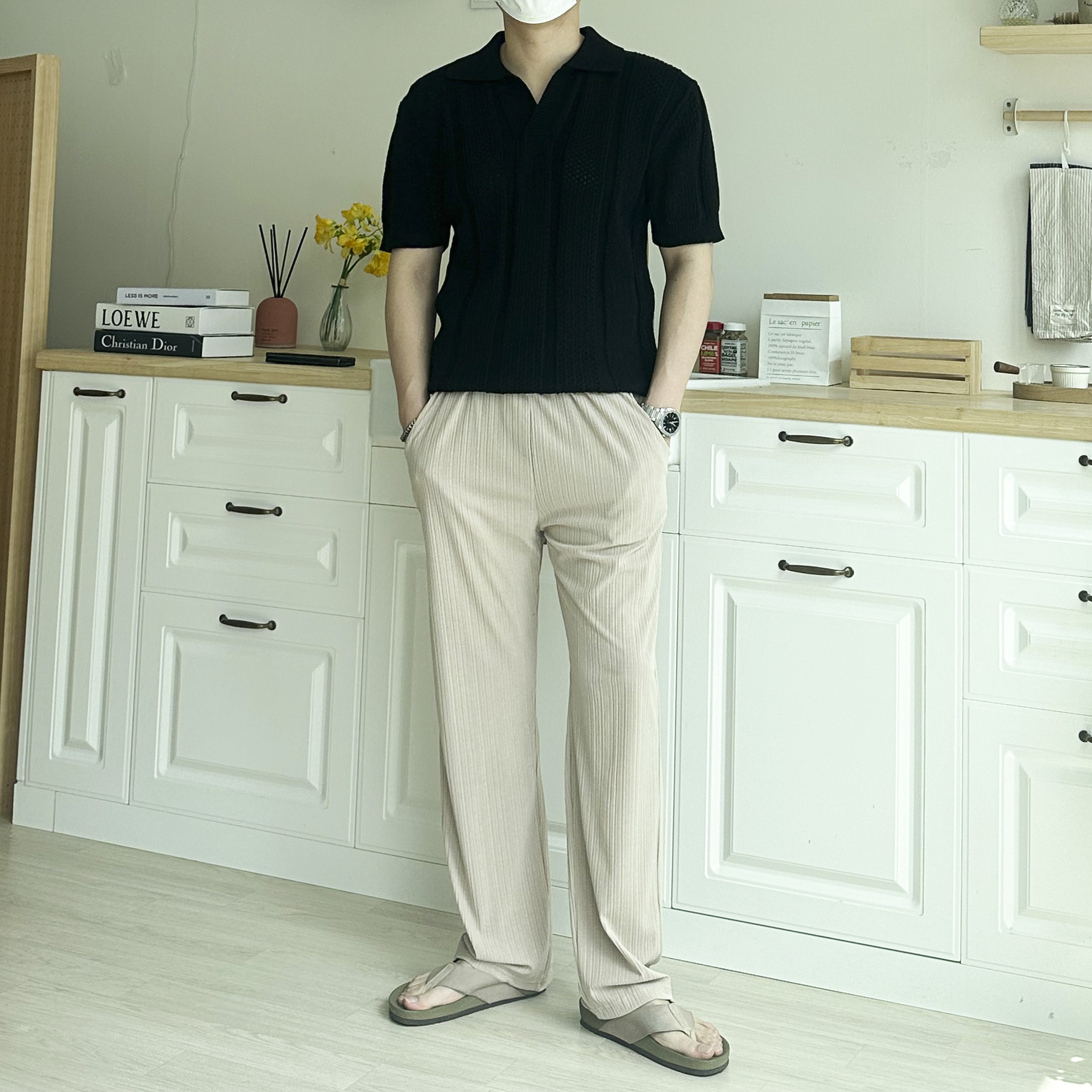 남자 크로쉐 반팔니트 펀팅 그물 망사 시스루 와플 워셔블 카라 반팔 니트티 4color 이미지 7