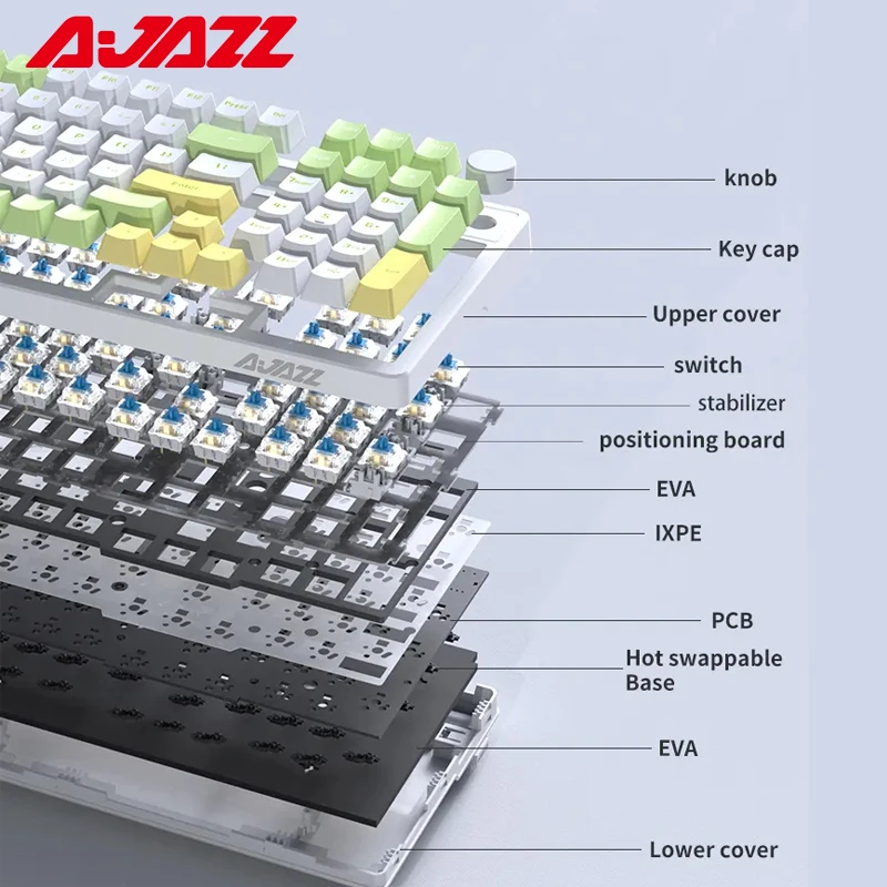 AJAZZ AK992 기계식 키보드 GASKET구조 PBT 키캡 게임용 무선 유선 키보드 갈축 화이트블루 이미지 7