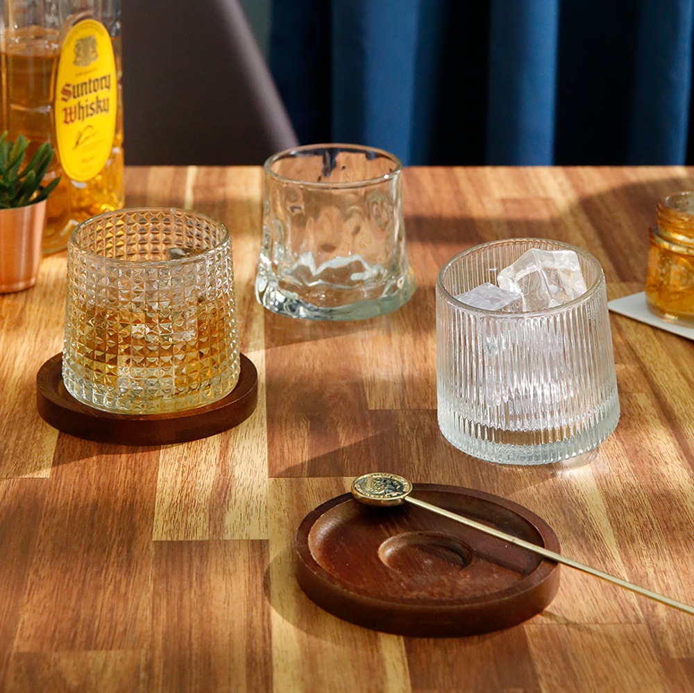 롤링 위스키잔 온더락잔 언더락 하이볼 양주 칵테일잔 우드코스터 세트