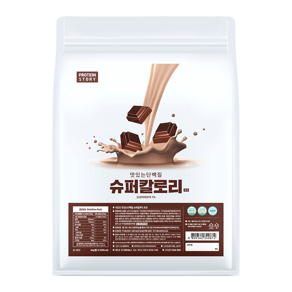 프로틴스토리 슈퍼칼로리 초코 4kg 체중증가 살찌는 벌크업 탄수화물 게이너 보충제