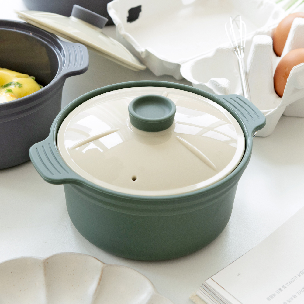 인콕 전자레인지 용기 실리콘 계란찜기 냄비 소 올리브그린 - 메인 이미지