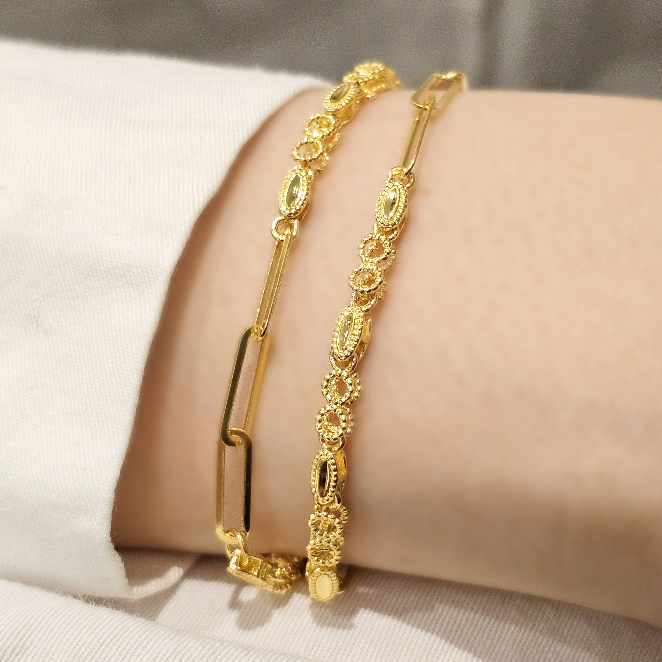 24k 두줄 클립체인 볼팔찌 여자 순금팔찌 - 상품 이미지