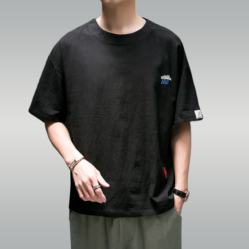 오버핏 린넨셔츠 남자 반팔티 라운드 티셔츠