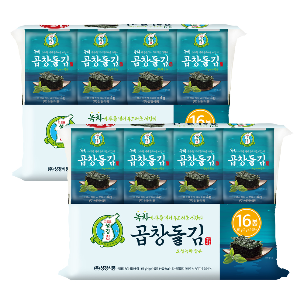 [성경김본사] 녹차곱창돌김 도시락김 4g x 16봉 64g, 2개