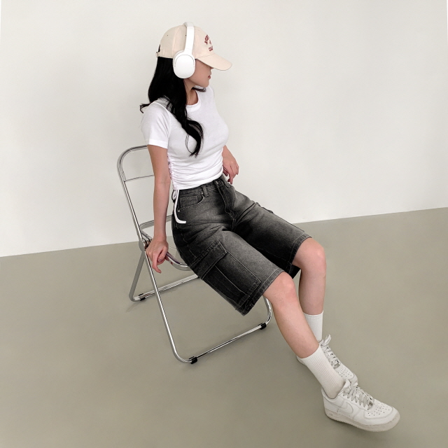 [3단기장/~2XL/하프기장] 잿블 힙 워싱 와이드 카고 버뮤다 여름 5부 청 반바지 데님 팬츠 상세 이미지 28