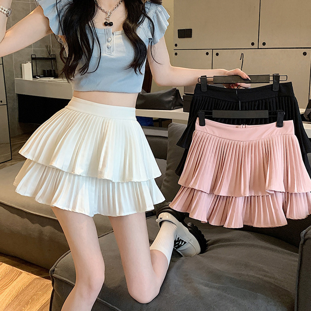 캉캉 미니스커트 검정 플리츠 레이어드 A라인 초미니 짧은 주름 치마 속치마 이미지 7