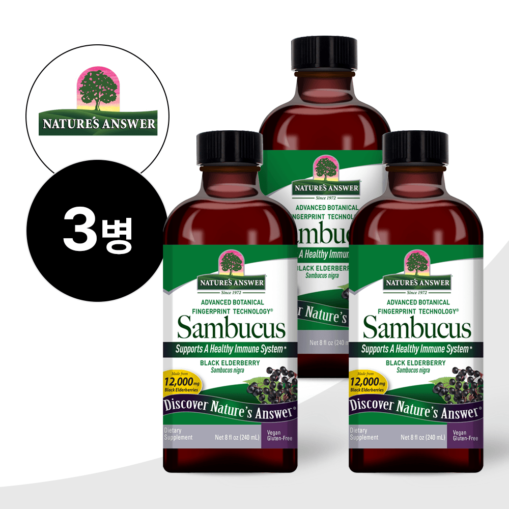 [유통기한 2026.10.01] 네이처스앤서 삼부커스 블랙 엘더베리 12,000mg 240ml X3병 - 상품 이미지