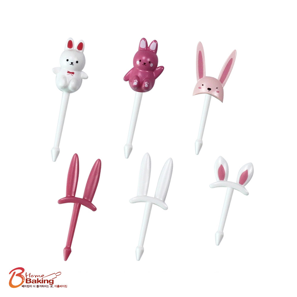 토끼픽6p 데코 포크 피크닉 토루네픽 꼬치 도시락픽 도시락꾸미기 과일꽂이 모양꼬지