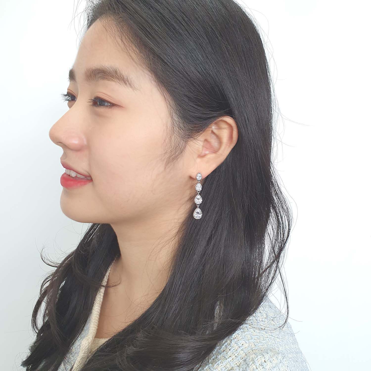 야랑쥬얼리 4 Stage 큐빅 드롭 Stud 귀걸이 - 상세 이미지 3