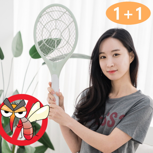 1+1 3중 안전 그물망 건전지 전기 모기채 (민트) - 상품 이미지