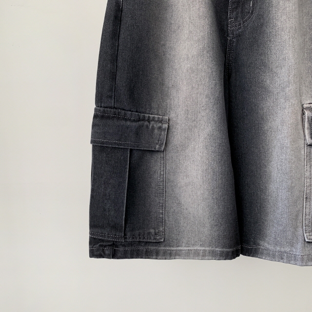 [3단기장/~2XL/하프기장] 잿블 힙 워싱 와이드 카고 버뮤다 여름 5부 청 반바지 데님 팬츠 상세 이미지 57
