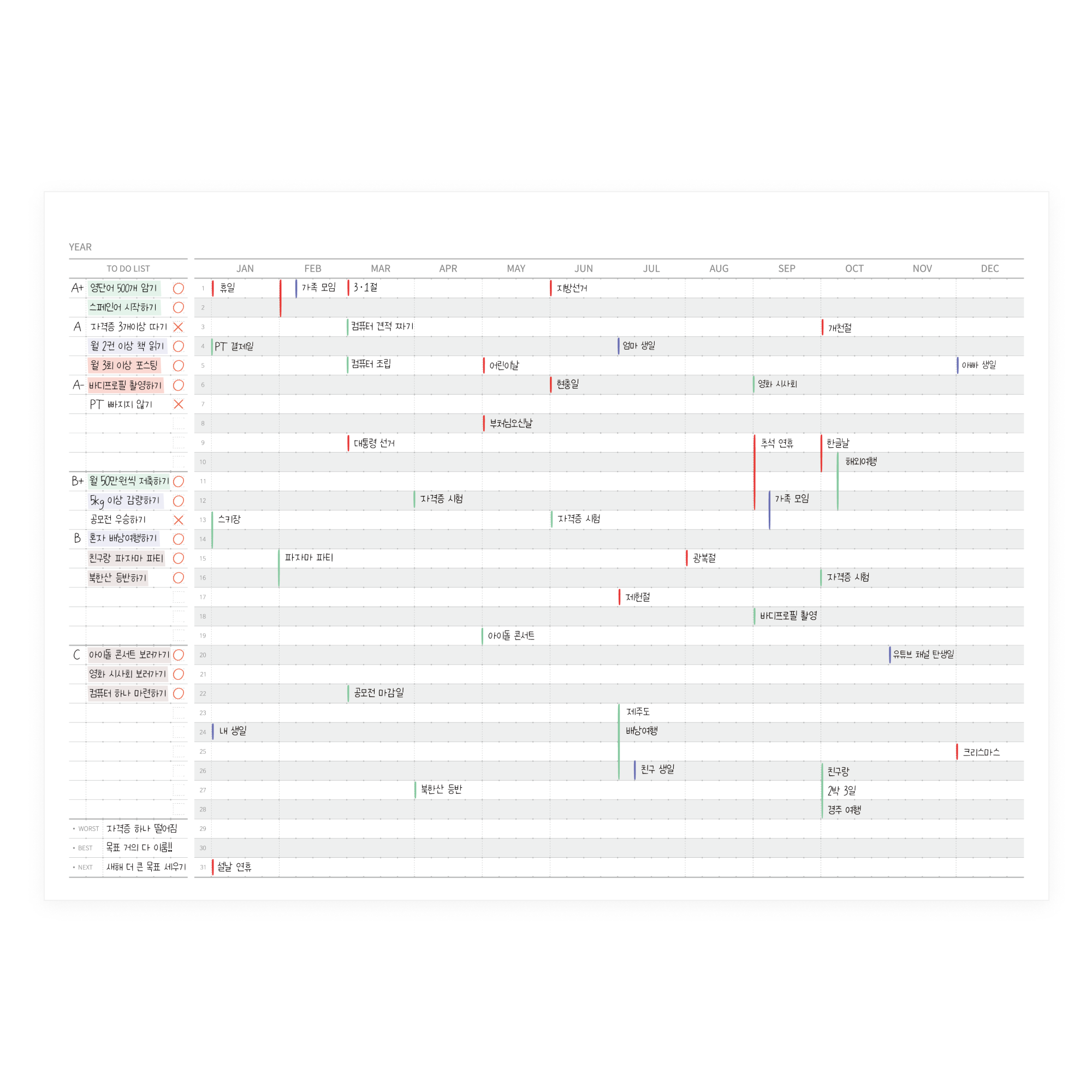 2+1 (증정 코넬 노트) 도트플래너 52weeks 시간관리 52주 위클리 플래너 만년다이어리 - 상세 이미지 5