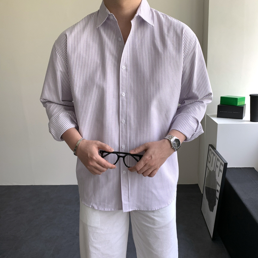 옥스포드셔츠 남자소라색셔츠 남자오버핏남방 이미지 6
