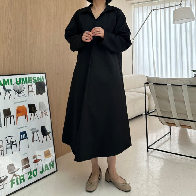 빅사이즈 자체제작 여성 긴팔 카라 셔츠 롱 남방 원피스 박시 루즈핏 면