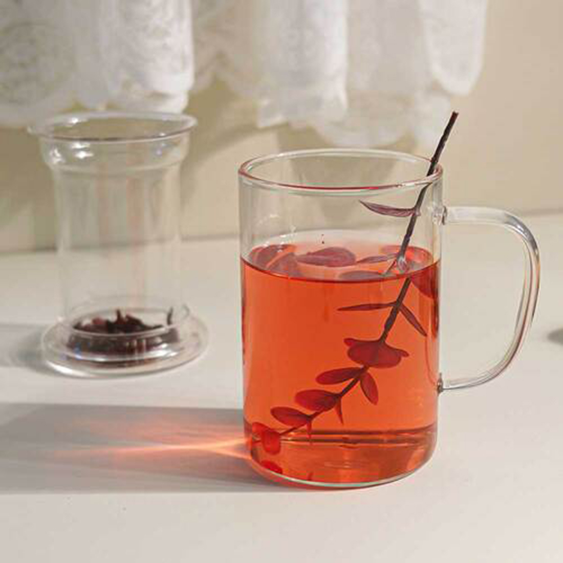 뚜껑 내열유리 아이스아메리카노잔 플랫화이트 커피 잔 3size