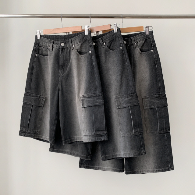 [3단기장/~2XL/하프기장] 잿블 힙 워싱 와이드 카고 버뮤다 여름 5부 청 반바지 데님 팬츠 상세 이미지 53