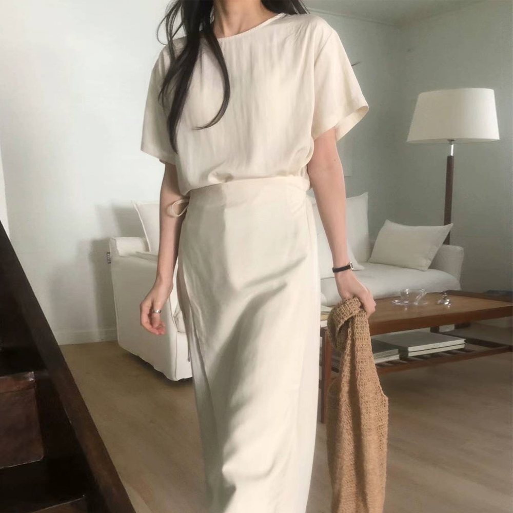 델리모 반팔 랩 원피스 (2color) 여름 롱 얇은 휴양지 바캉스 허리끈 무지 - 상품 이미지