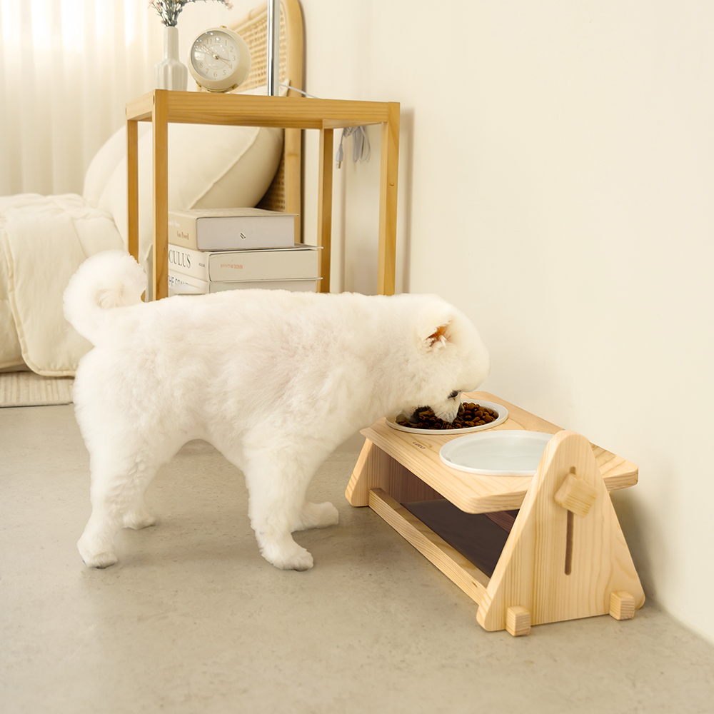 레토 원목 강아지 밥그릇 고양이 물그릇 식탁 식기 세트 각도 높이조절
