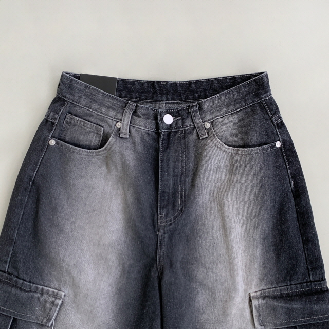 [3단기장/~2XL/하프기장] 잿블 힙 워싱 와이드 카고 버뮤다 여름 5부 청 반바지 데님 팬츠 상세 이미지 43