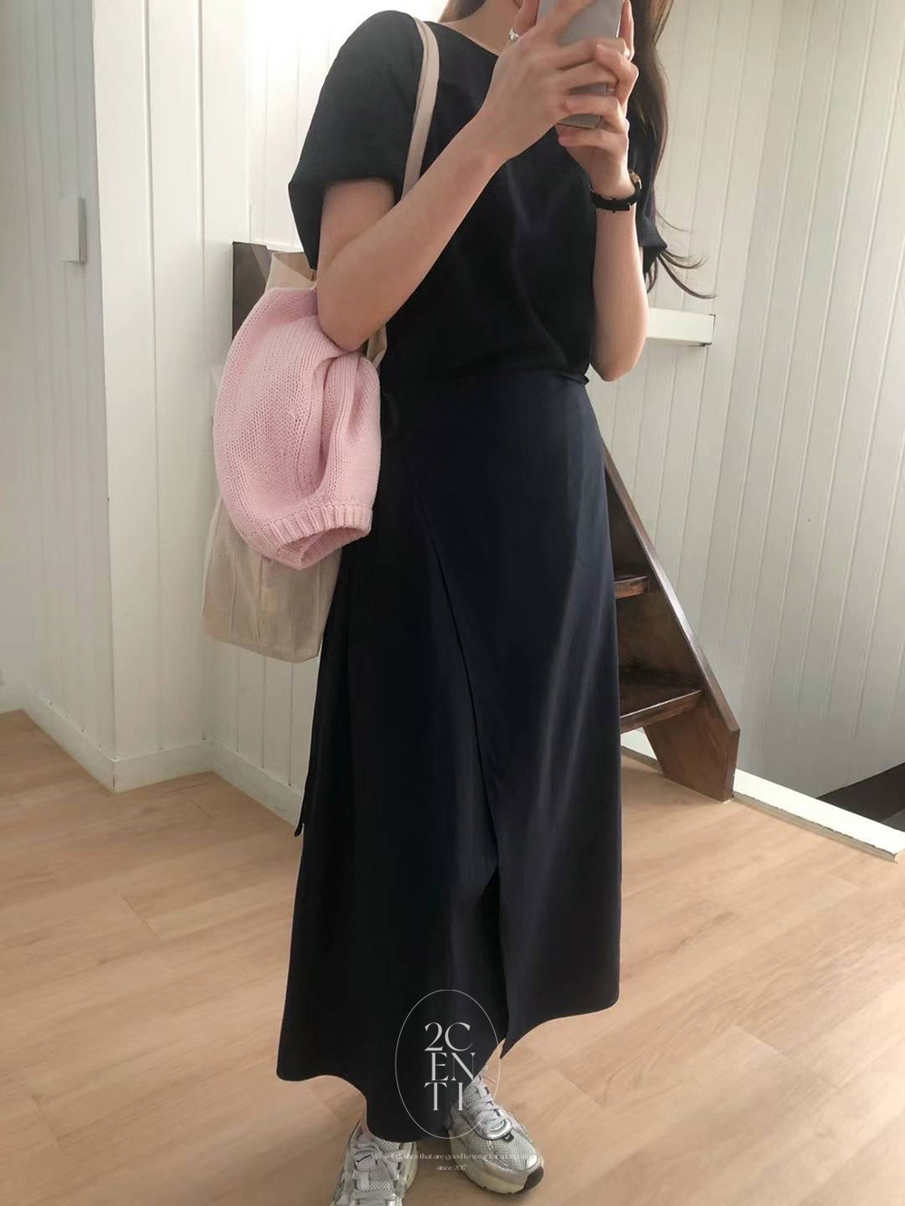 델리모 반팔 랩 원피스 (2color) 여름 롱 얇은 휴양지 바캉스 허리끈 무지 이미지 8