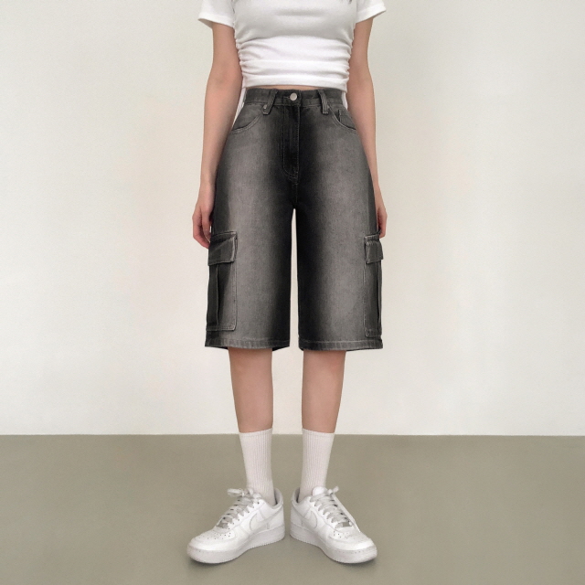 [3단기장/~2XL/하프기장] 잿블 힙 워싱 와이드 카고 버뮤다 여름 5부 청 반바지 데님 팬츠 상세 이미지 50