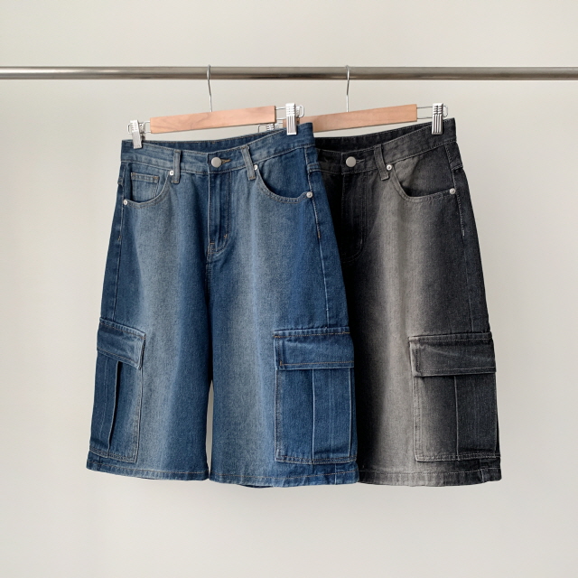 [3단기장/~2XL/하프기장] 잿블 힙 워싱 와이드 카고 버뮤다 여름 5부 청 반바지 데님 팬츠 상세 이미지 60
