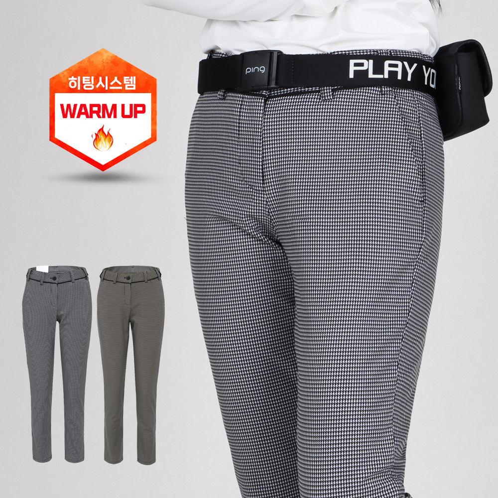 화이트베어 허리밴딩 체크 여성 기모 골프바지 WB008