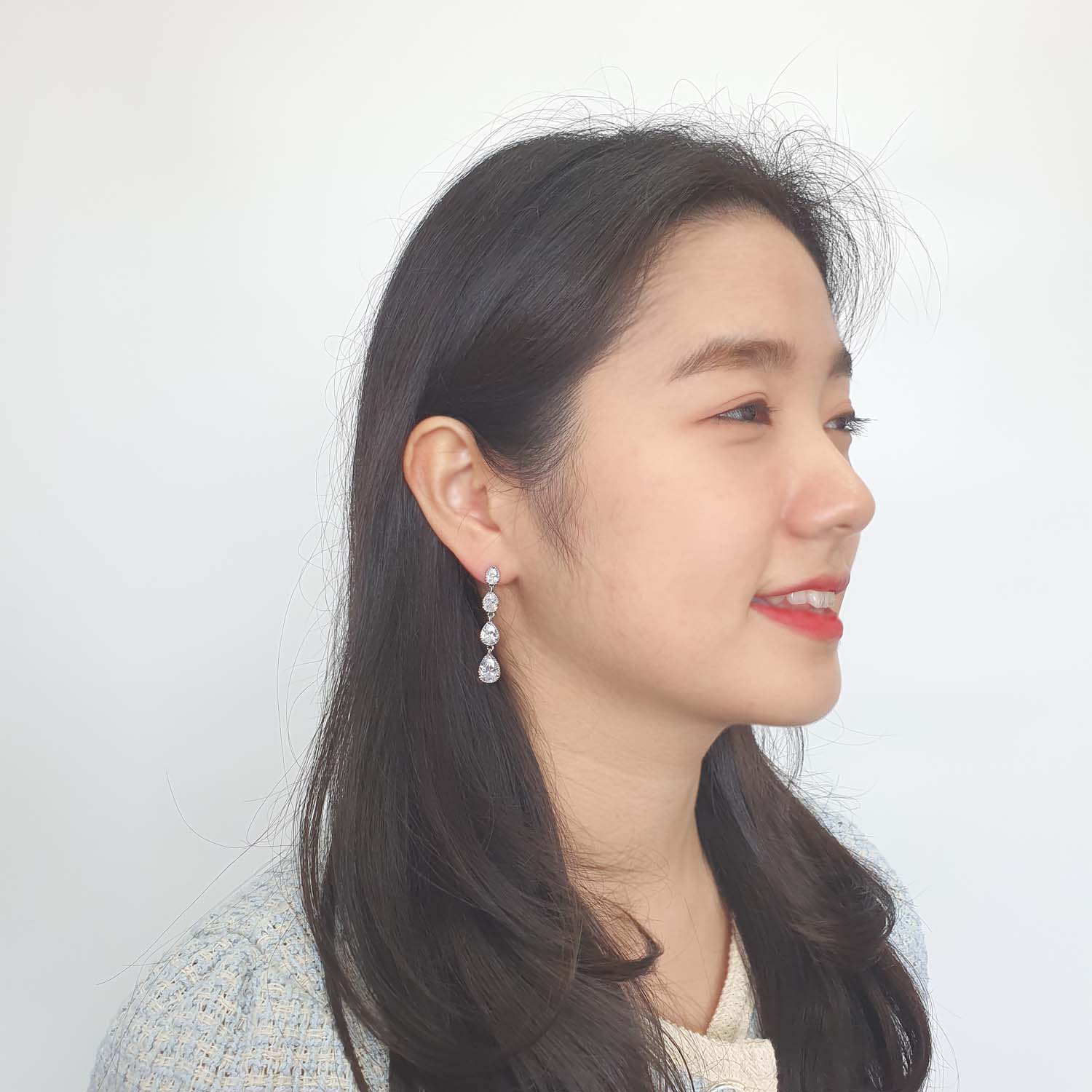야랑쥬얼리 4 Stage 큐빅 드롭 Stud 귀걸이 - 상세 이미지 5