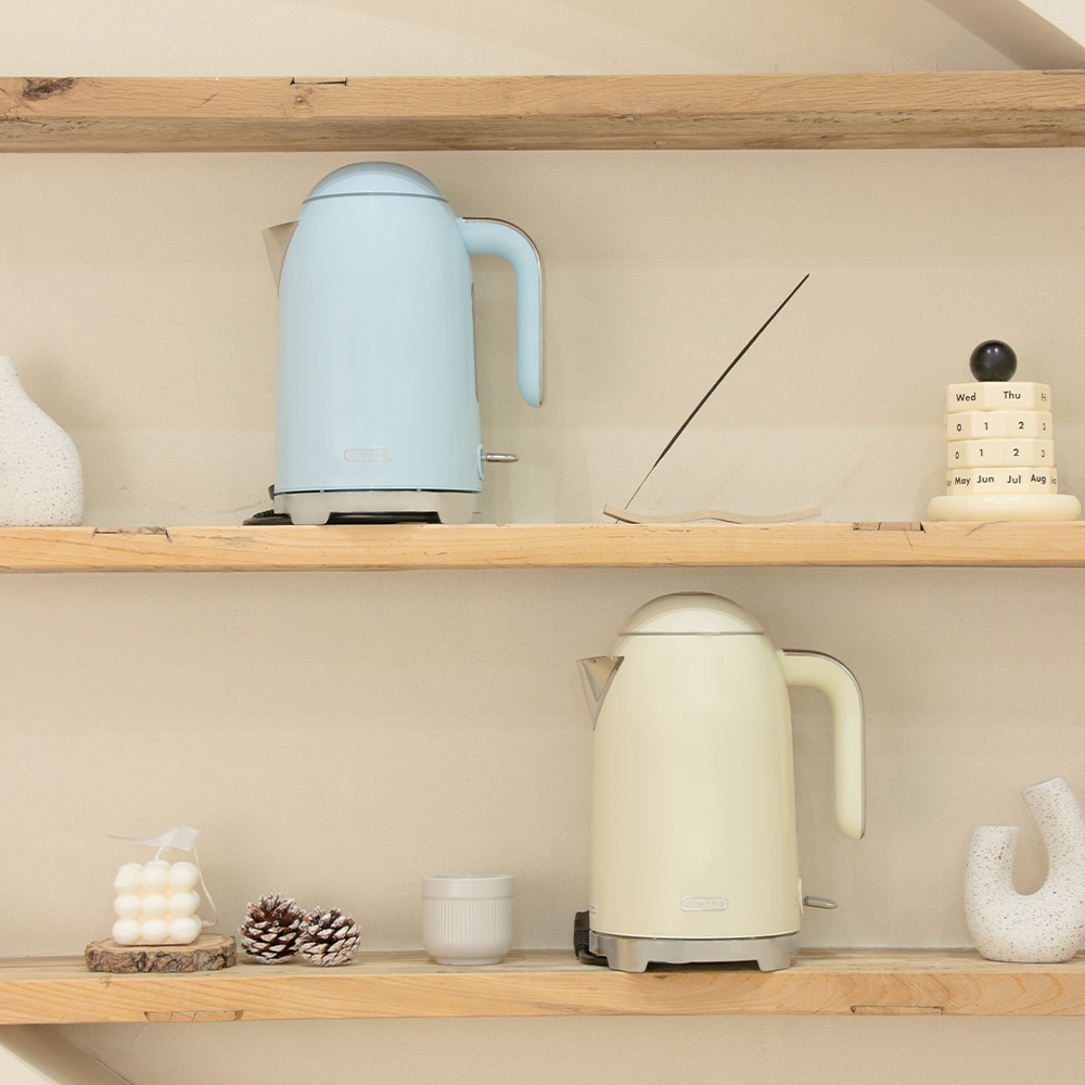 쿠잉 전기포트 KE-1701 블루 커피 분유포트 티 주전자 휴대용 무선 미니 소형 스텐