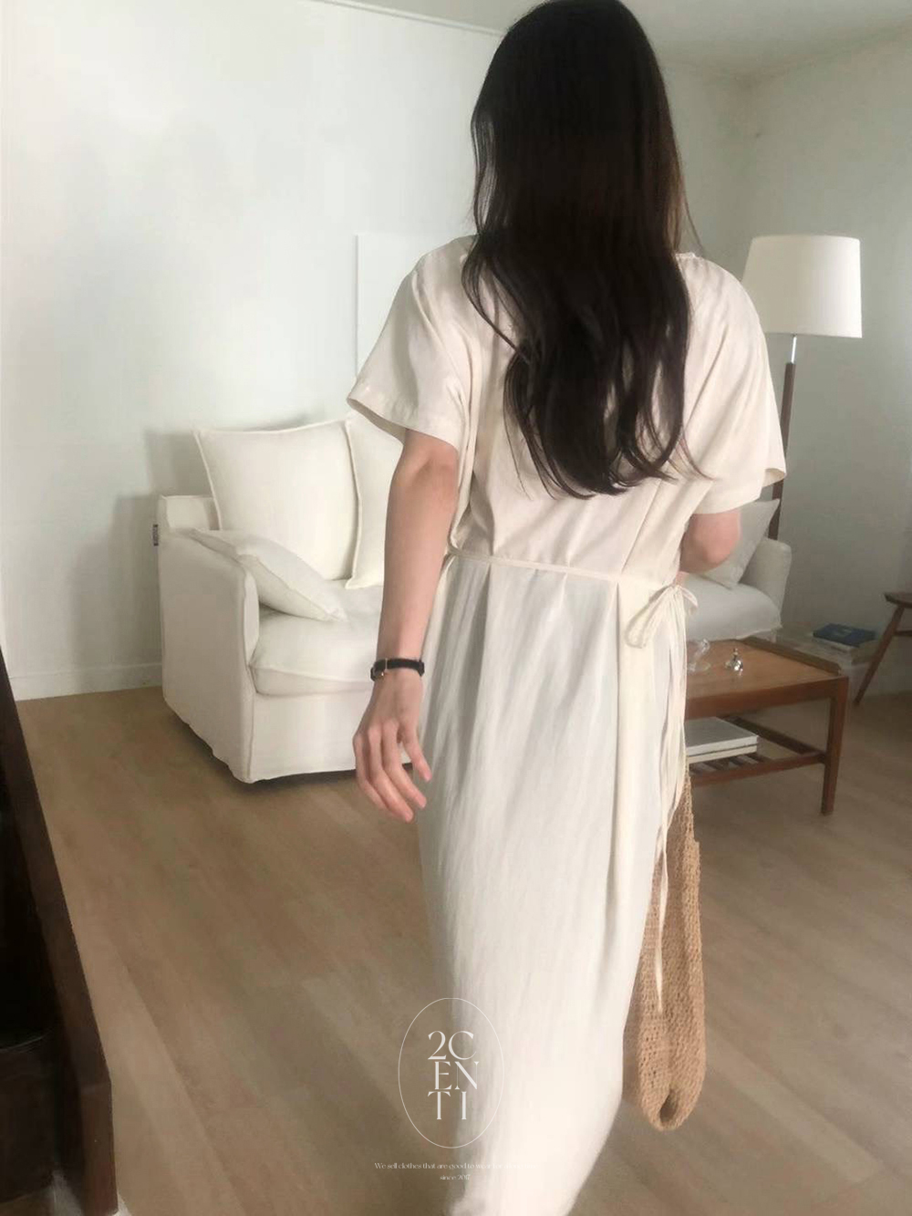 델리모 반팔 랩 원피스 (2color) 여름 롱 얇은 휴양지 바캉스 허리끈 무지 - 상세 이미지 3