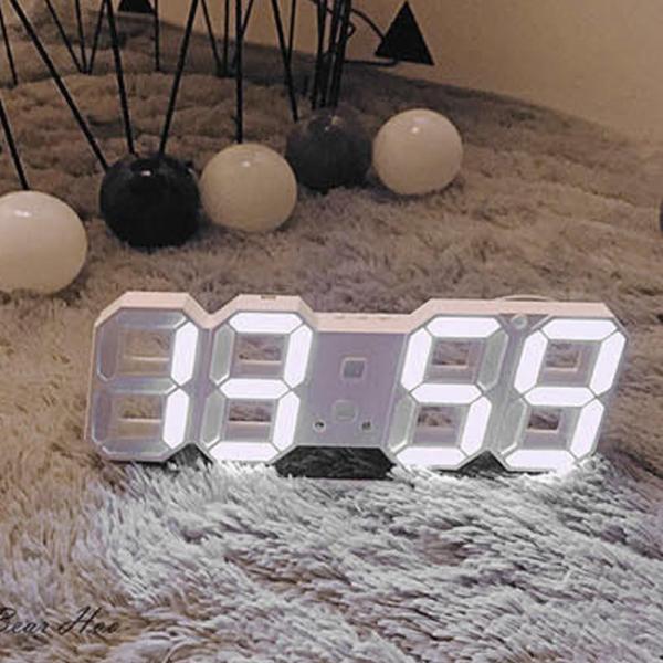 LED 벽걸이 탁상시계 알람 화이트 무소음 USB형 온도 날자 선물 - 상세 이미지 4