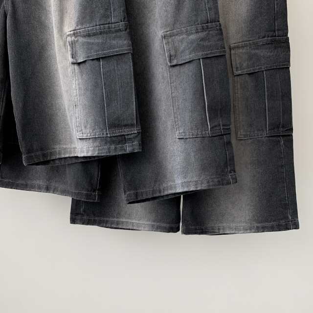 [3단기장/~2XL/하프기장] 잿블 힙 워싱 와이드 카고 버뮤다 여름 5부 청 반바지 데님 팬츠 상세 이미지 54