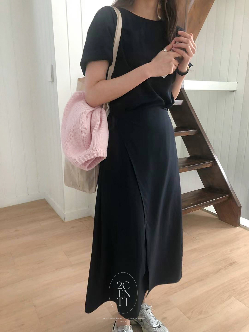 델리모 반팔 랩 원피스 (2color) 여름 롱 얇은 휴양지 바캉스 허리끈 무지 이미지 6