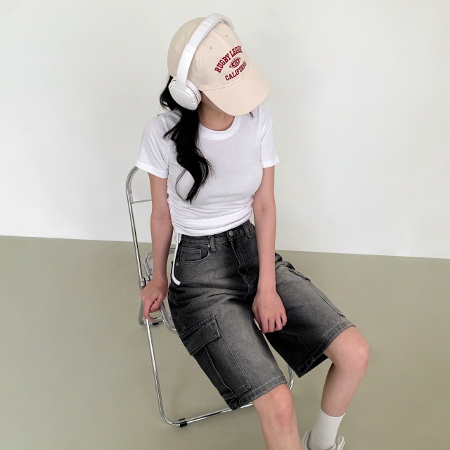 [3단기장/~2XL/하프기장] 잿블 힙 워싱 와이드 카고 버뮤다 여름 5부 청 반바지 데님 팬츠 상세 이미지 29