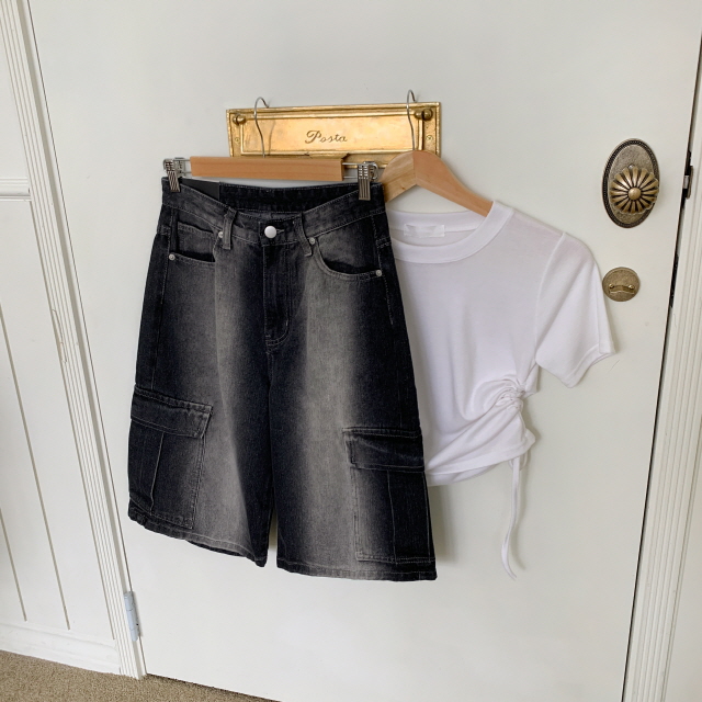 [3단기장/~2XL/하프기장] 잿블 힙 워싱 와이드 카고 버뮤다 여름 5부 청 반바지 데님 팬츠 상세 이미지 40