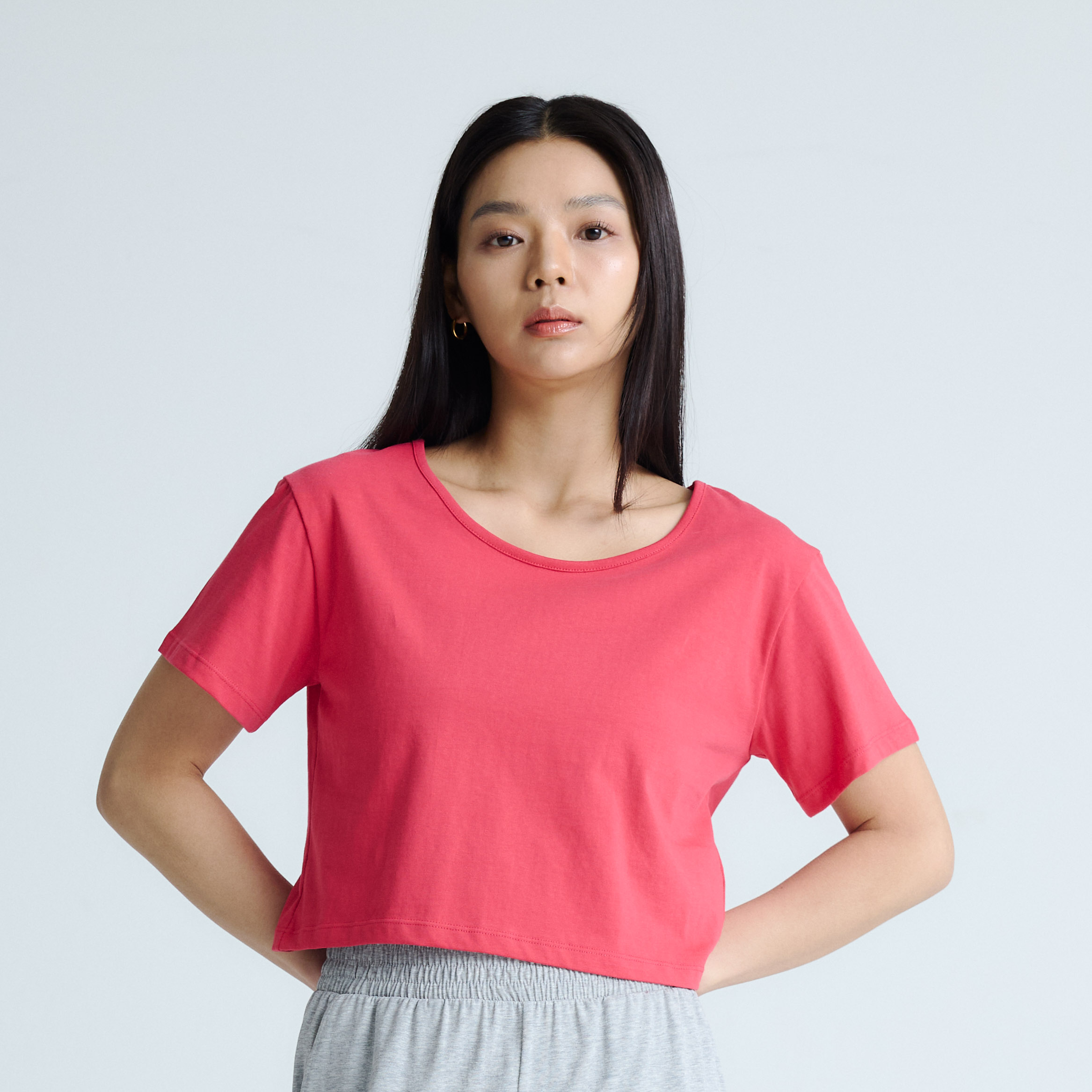 [yoosual earth] 유주얼 친환경 오가닉 크롭 반팔 티 요가 커버업 요가탑 - 상세 이미지 3