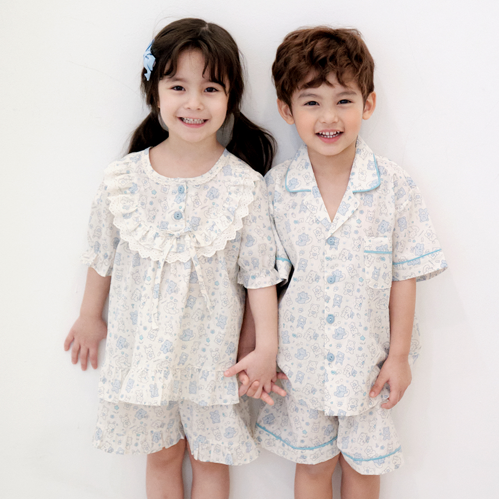 여아 남아 잠옷 유아 키즈 파자마 곰돌이 라인베어(순면) - 상품 이미지