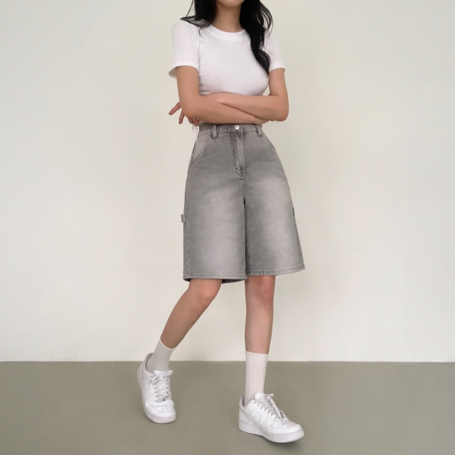 [2단기장/~2XL/뒷밴딩] 릴프 힙 워싱 와이드 카고 하프 버뮤다 여름 5부 청 반바지 데님 팬츠 상세 이미지 23