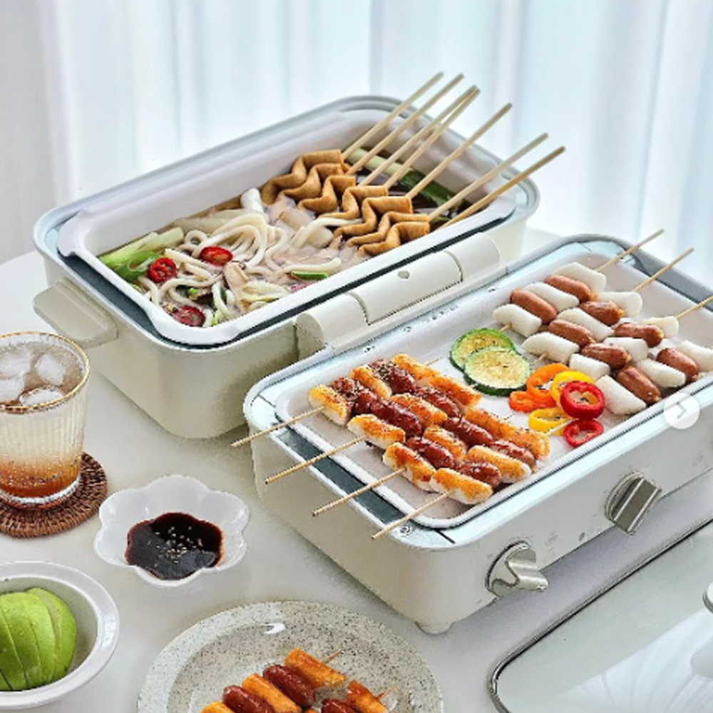 단미 2단 전기 그릴 3in1 멀티쿠커 생선구이 꼬치 샤브샤브 전골냄비 2L 미니 오븐
