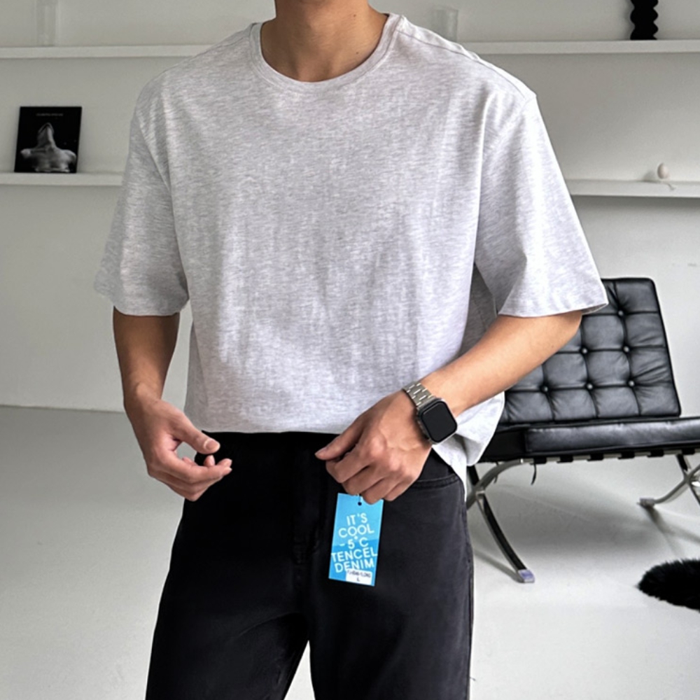 1+1 남자 바도 오버핏 여름 무지 절개 코튼 반팔티 이미지 6