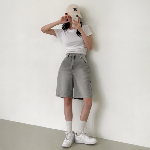 [2단기장/~2XL/뒷밴딩] 릴프 힙 워싱 와이드 카고 하프 버뮤다 여름 5부 청 반바지 데님 팬츠 상세 이미지 26