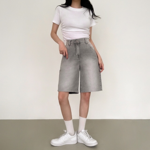 [2단기장/~2XL/뒷밴딩] 릴프 힙 워싱 와이드 카고 하프 버뮤다 여름 5부 청 반바지 데님 팬츠 상세 이미지 25